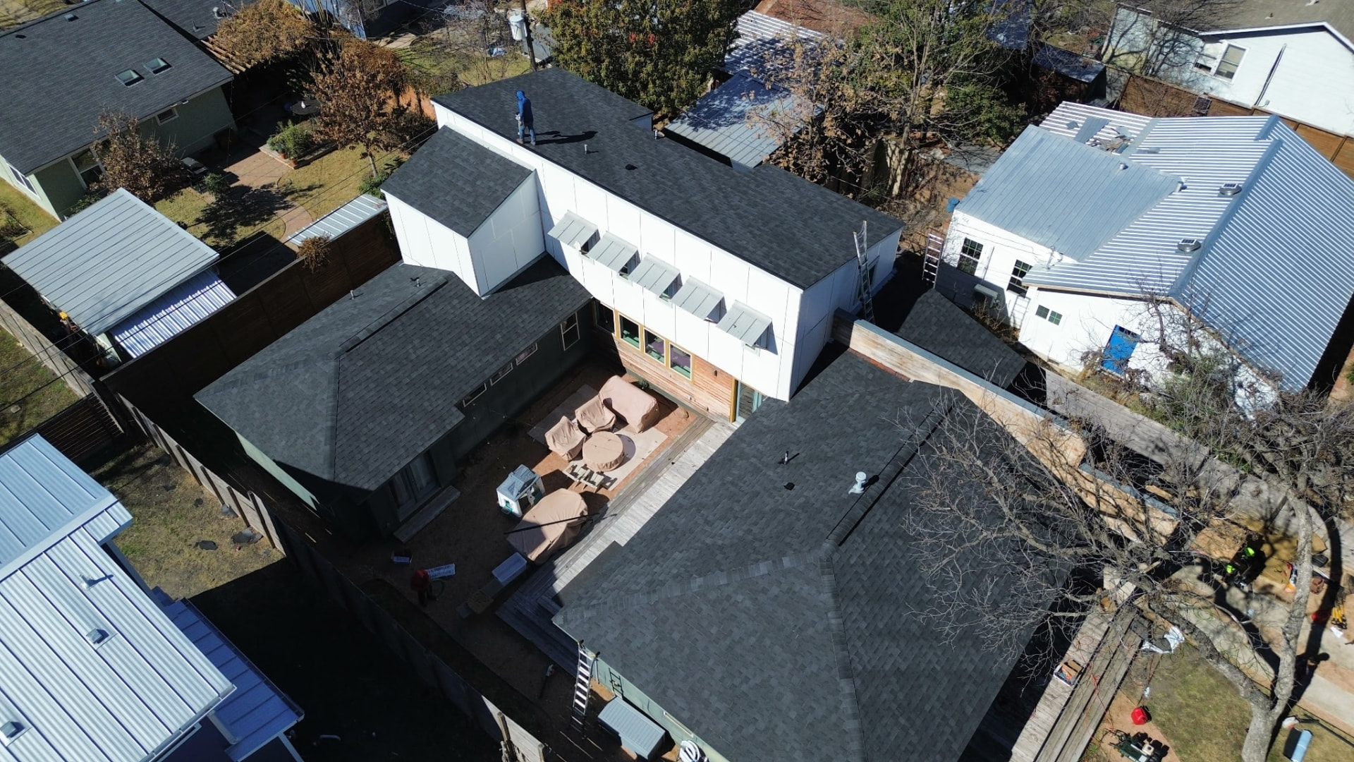 A dark roofline on a modern home